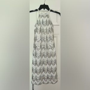 Size 3 US Crystal Doll White and Silver Sequin Bodycon Short Dress